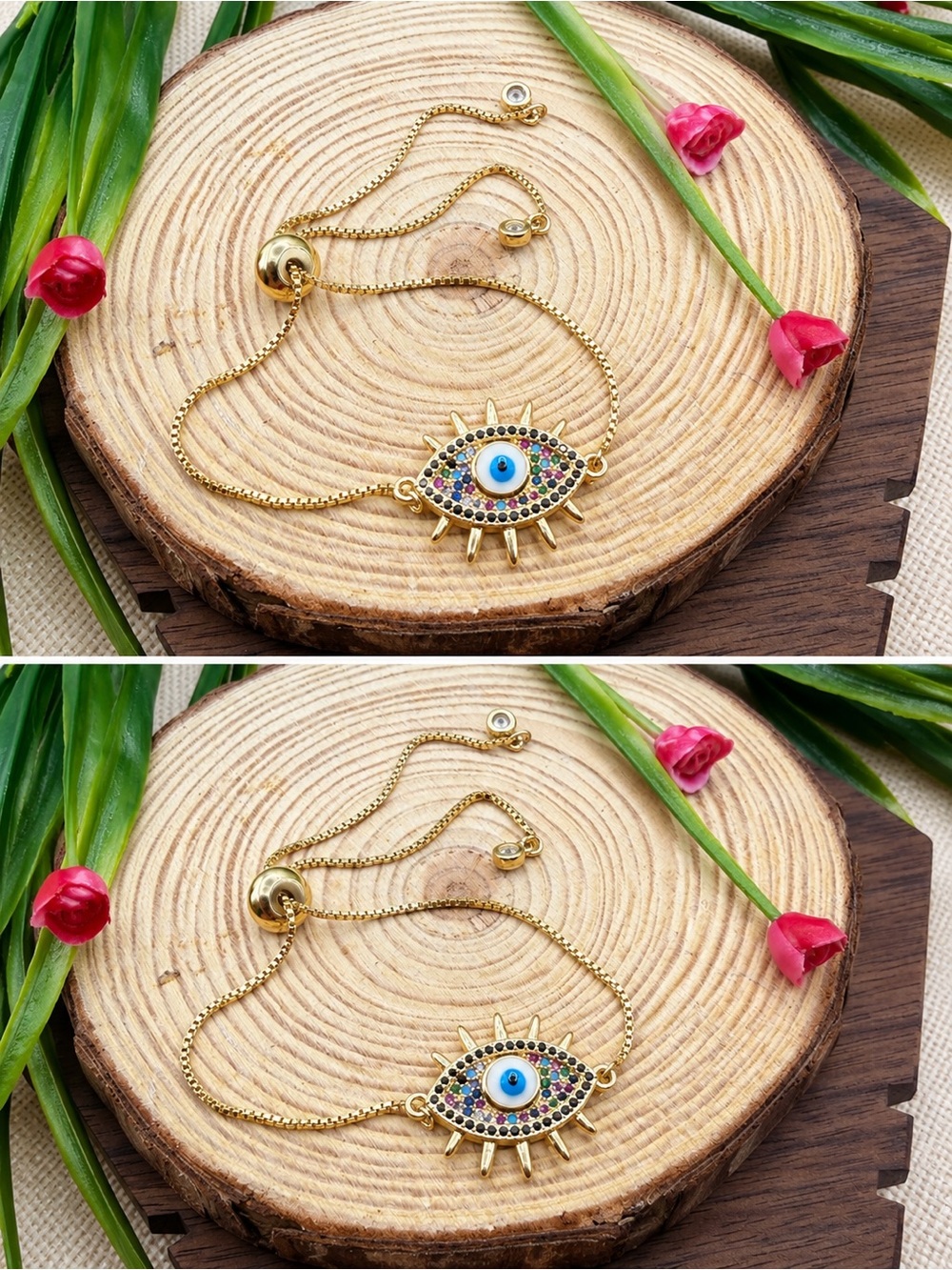 Gold Evil Eye Bracelet with Multicolor Stones Rodihum